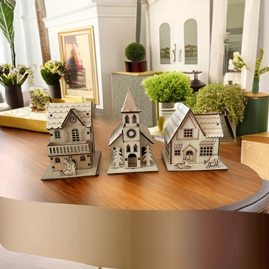 3 pieces a set wooden diy mini houses / vilas, best gift for children
