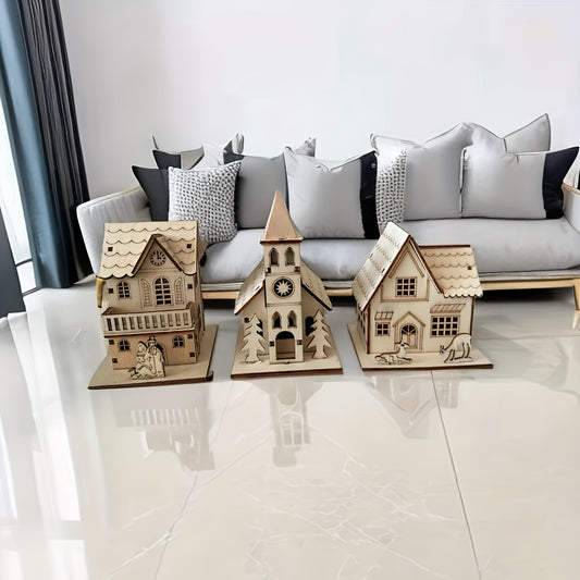 3 pieces a set wooden diy mini houses / vilas, best gift for children