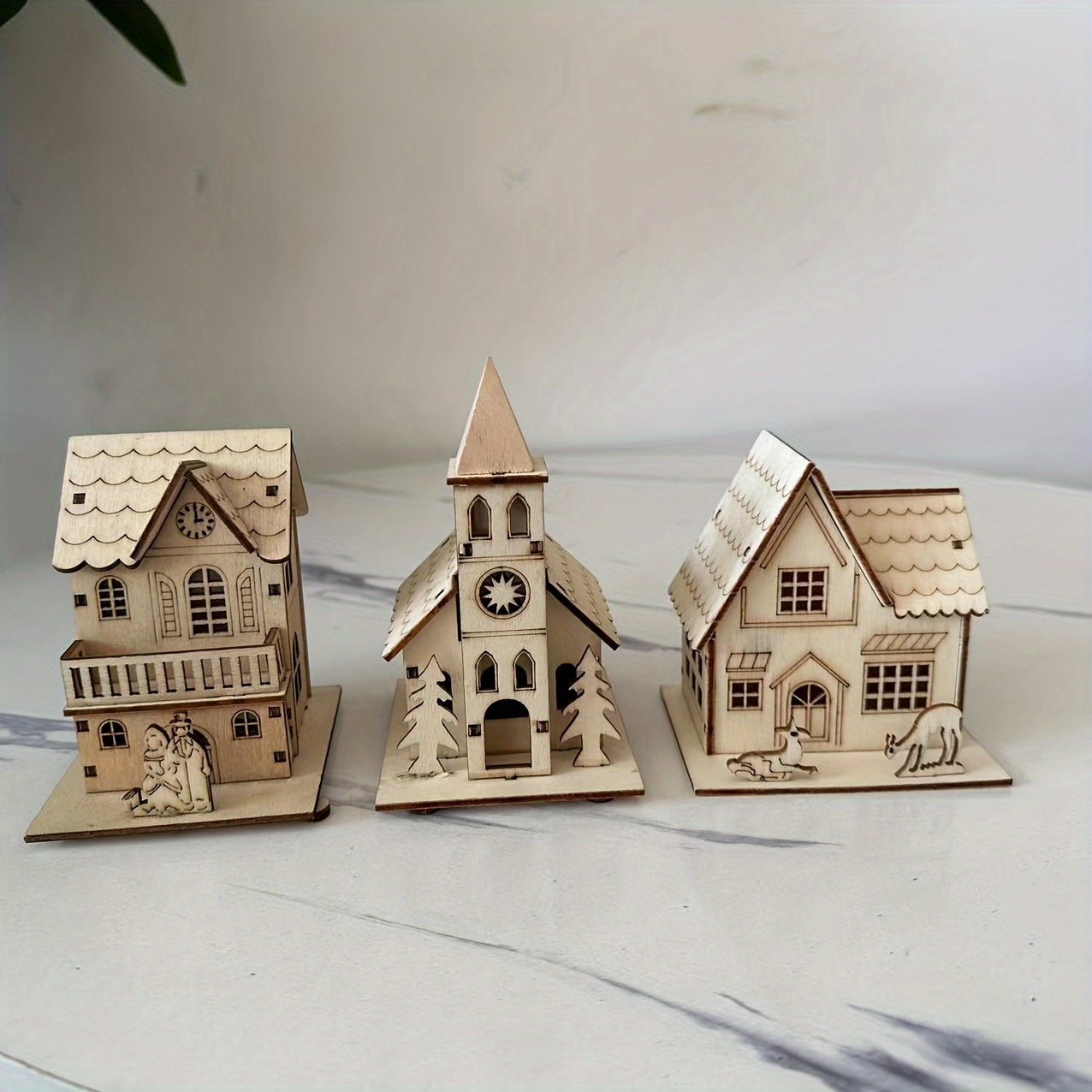 3 pieces a set wooden diy mini houses / vilas, best gift for children