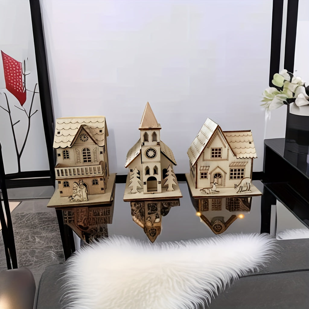 3 pieces a set wooden diy mini houses / vilas, best gift for children