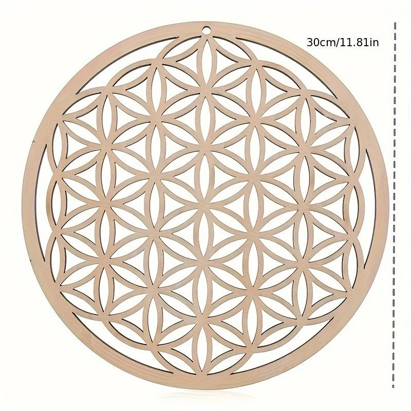 1pc Wooden Wall Sign Flower Of Life Shape Laser Cut Wooden Wall Art Home Decoration Handmade Coaster Craft Making Sacred Geometric Decoration, home decor hanging gift