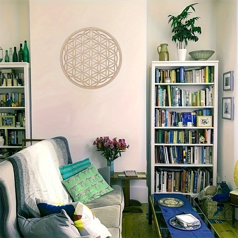 1pc Wooden Wall Sign Flower Of Life Shape Laser Cut Wooden Wall Art Home Decoration Handmade Coaster Craft Making Sacred Geometric Decoration, home decor hanging gift