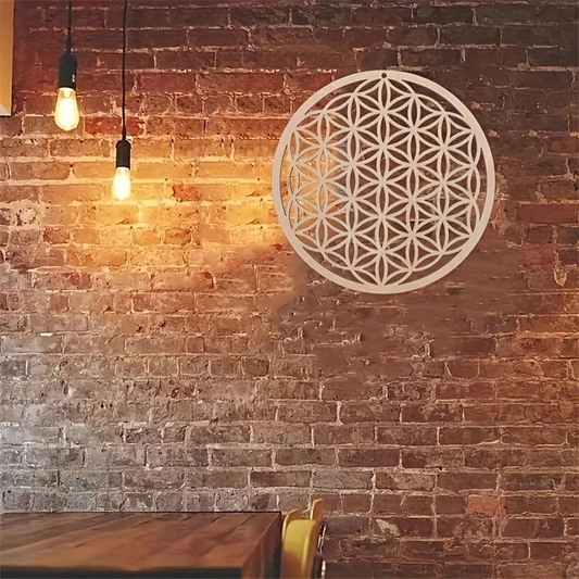 1pc Wooden Wall Sign Flower Of Life Shape Laser Cut Wooden Wall Art Home Decoration Handmade Coaster Craft Making Sacred Geometric Decoration, home decor hanging gift