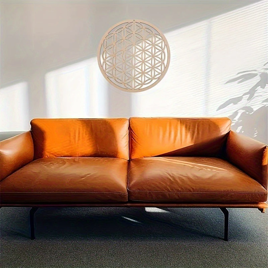 1pc Wooden Wall Sign Flower Of Life Shape Laser Cut Wooden Wall Art Home Decoration Handmade Coaster Craft Making Sacred Geometric Decoration, home decor hanging gift